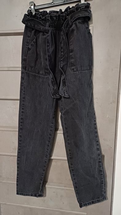Spodnie Jeans czarne 164 z gumką i paskiem