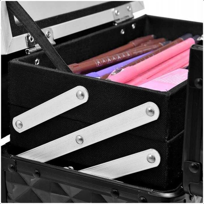 Profesjonalny ROZKŁADANY KUFEREK na biżuterię kosmetyki z lusterkiem