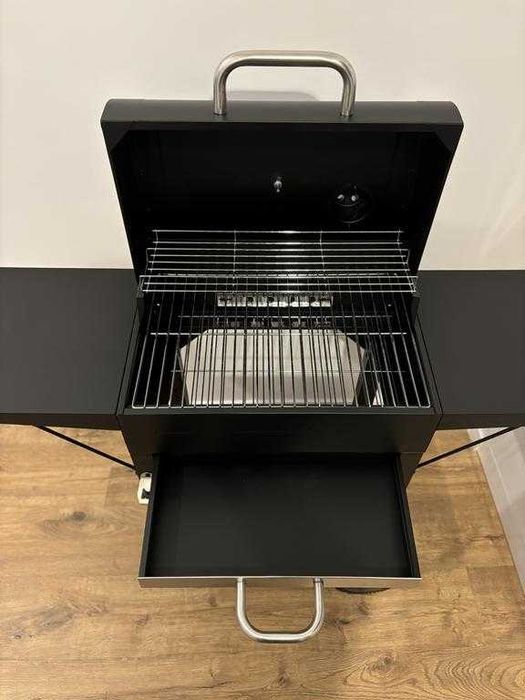 Grill Węglowy Ogrodowy Duży Z pokrywą Przenośny na Kółkach Termometr