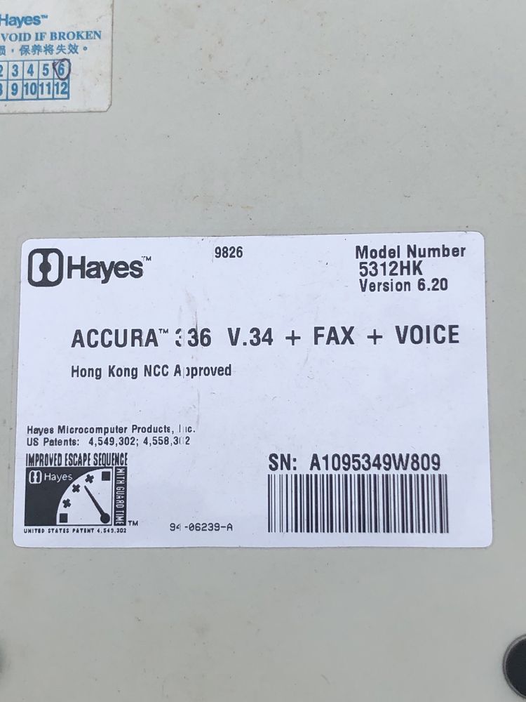 Hayes 5312HK External Accura 336/56K Fax Modem w/ Adapter
