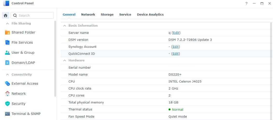 Synology DS220+ 18GB RAM (DualCore CPU, Docker) DSM 7.2.2