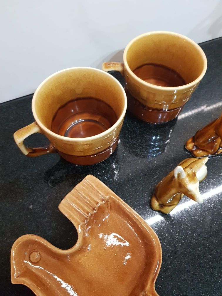 Stara ceramika zestaw porcelit Chodziez kurka kubki figurki