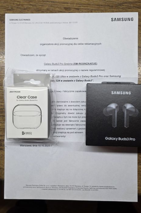Samsung Galaxy Buds3 Pro nowe, oryg., gwarancja z clear case Samsung.