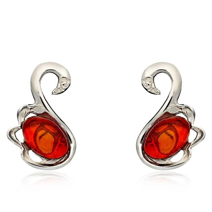 Srebrne kolczyki z bursztynem - Łabędzie pr.925