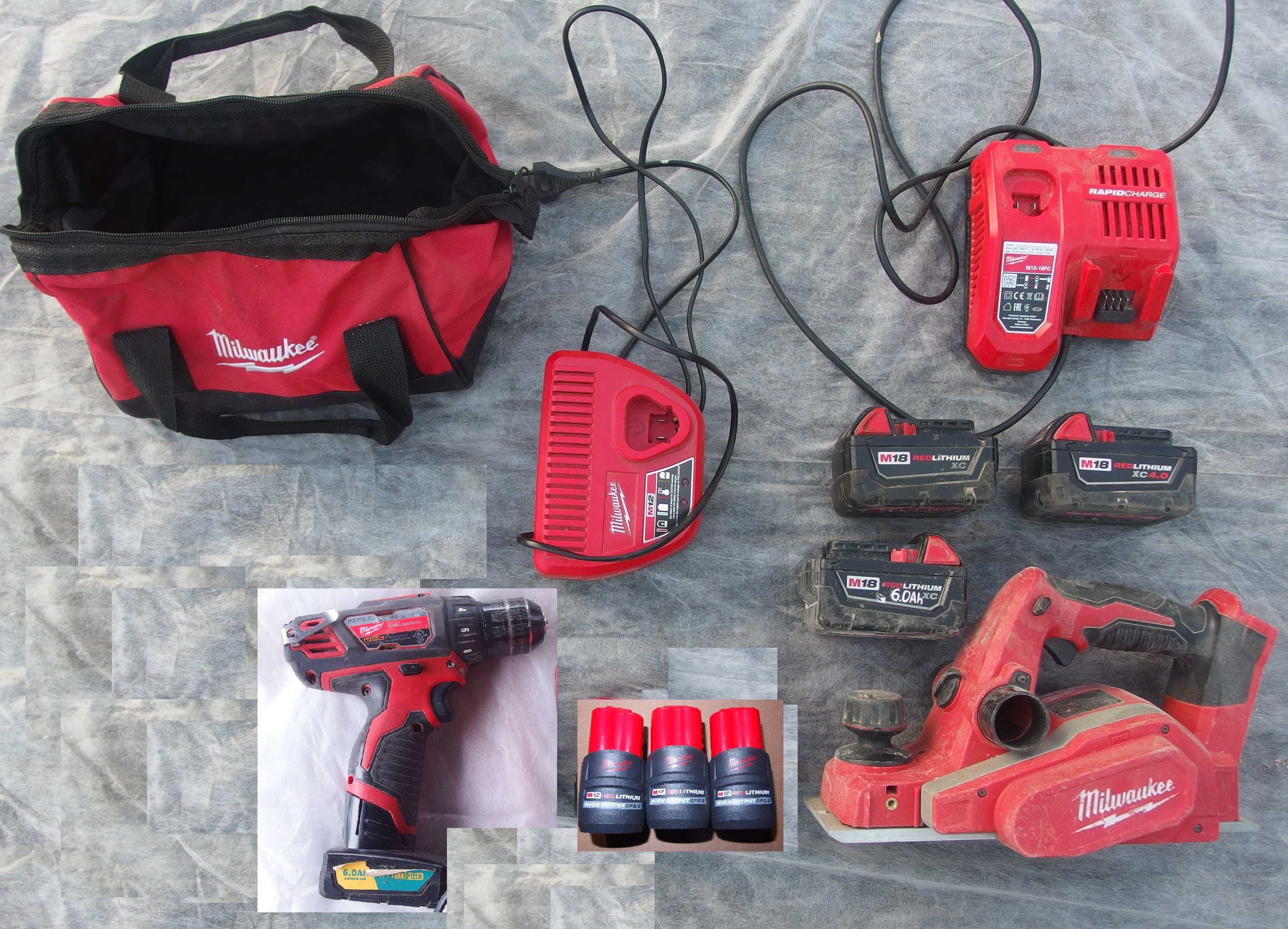 Milwaukee M12 шурупокрут 2407/електро-рубанок M18/батареї 6+4+2.5Ah HO