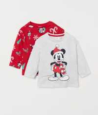 Bluzki z długim rękawem 86 h&m myszka Mickey miki świąteczne Mikołaj