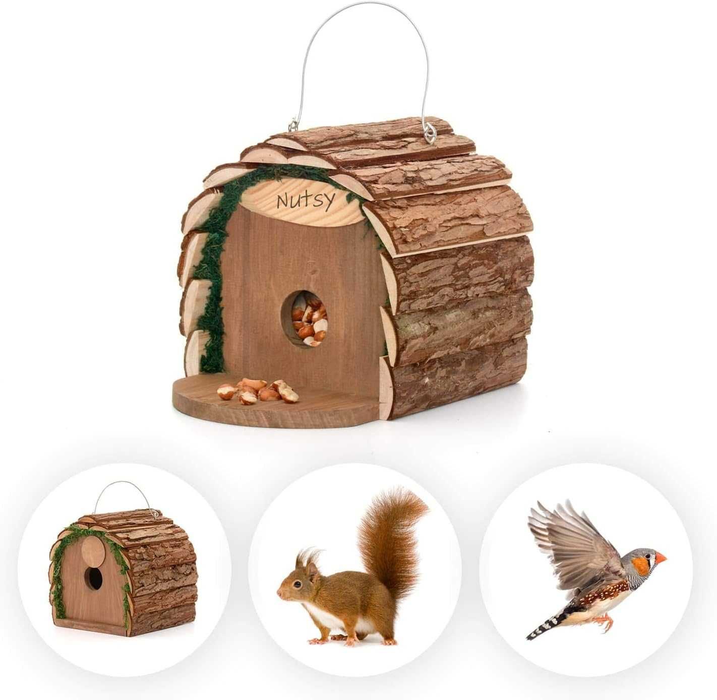 Karmnik dla Wiewiórki Ptaków 2w1 Budka Lęgowa Naturalna 16x10x16cm