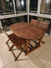 Zestaw meble balkonowe ogrodowe drewniane stół i krzesła używane