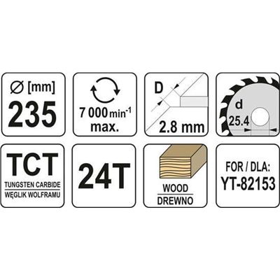 Tarcza Widiowa Do Drewna 235X25.4Mm 24T Yato