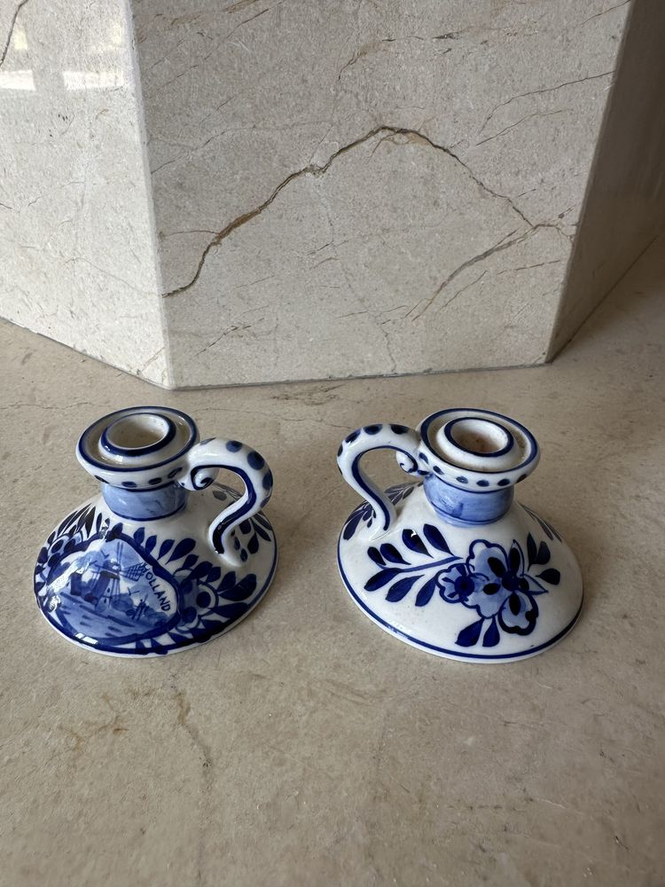 Dwa swieczniki niebieskie wzory handmade kaganki