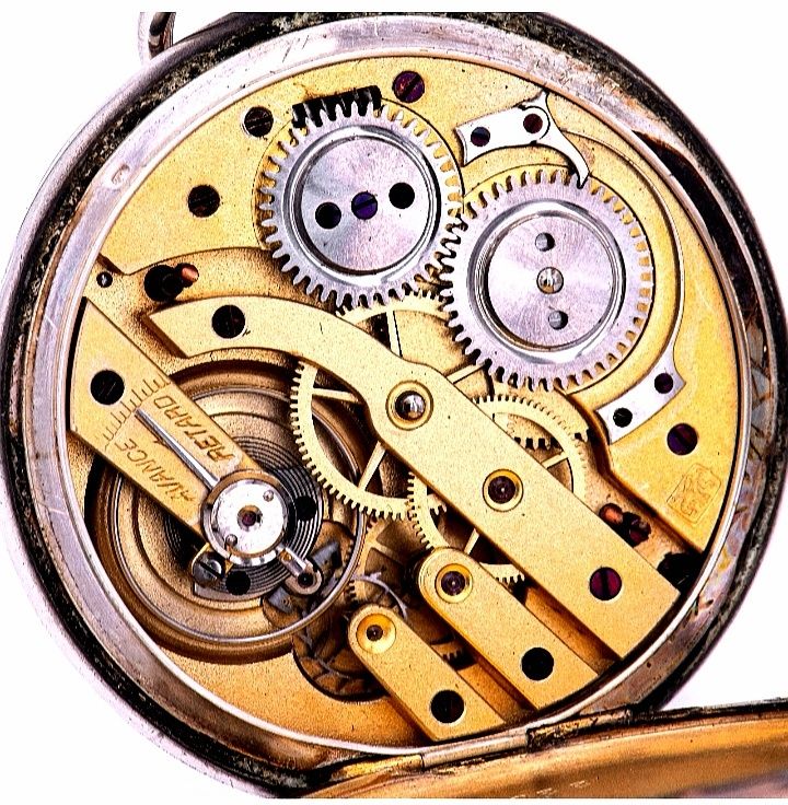 49,3 mm ø - Zabytkowy szwajcarski srebrny zegarek kieszonkowy Pozł