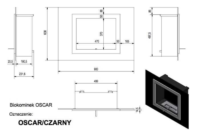 biokominek Oscar czarny Kratki nowy ogrzewanie i nastrój