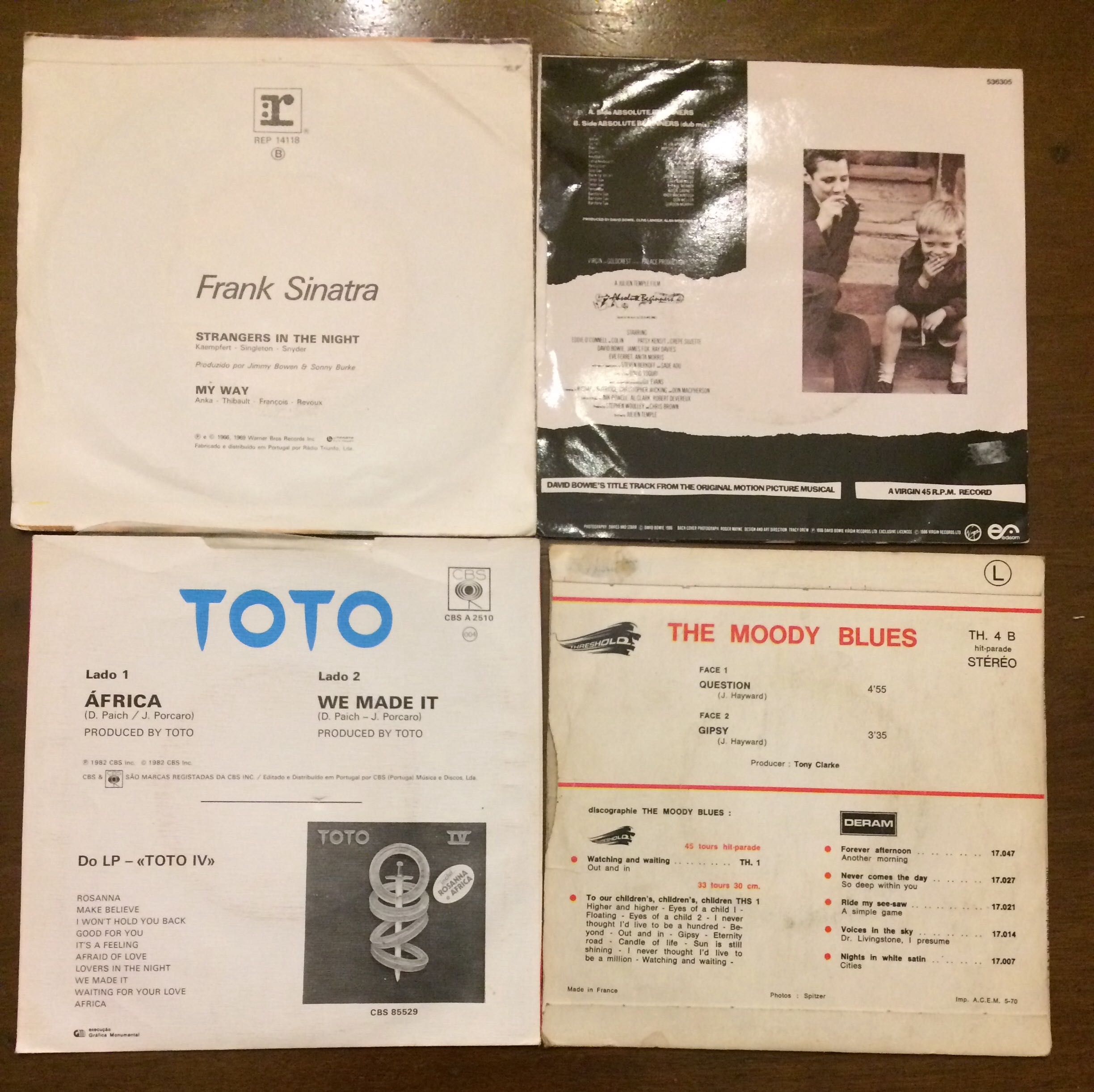 Vinis de 45 RPM de Toto, The Moody Blues, Frank Sinatra, David Bowie