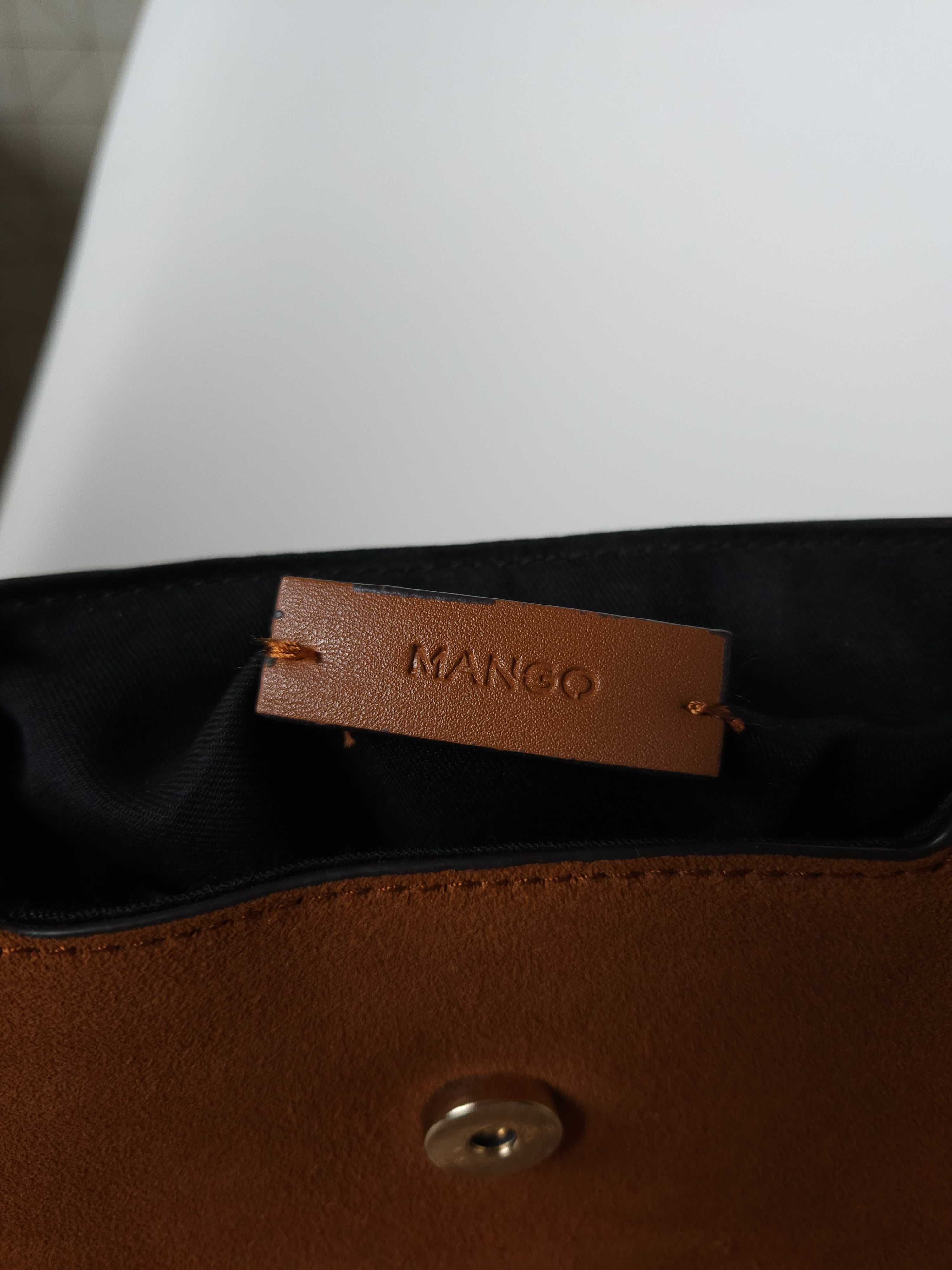 Жіноча шкіряна сумочка mango, гірчична сумочка крос боді на ланцюжку
