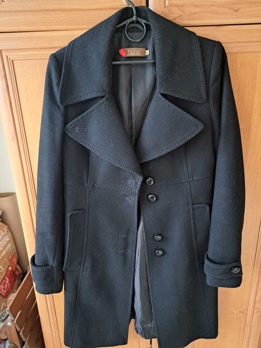 Plaszcz elegancki zimowy taliowany czarny huna r.m