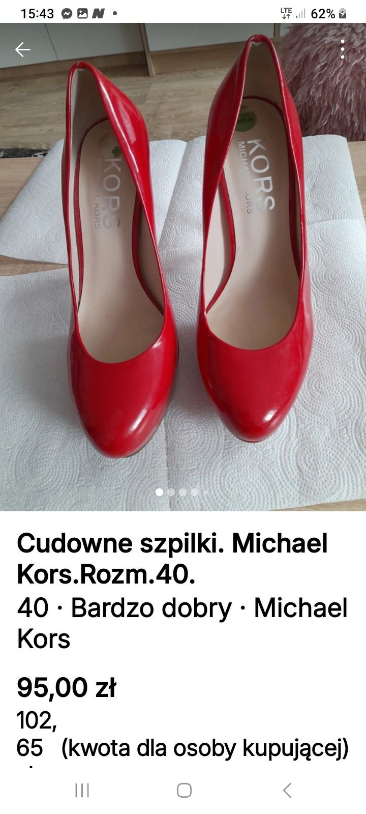Przepiękne szpilki.Cudna czerwień. Długość wkładki 25cm.