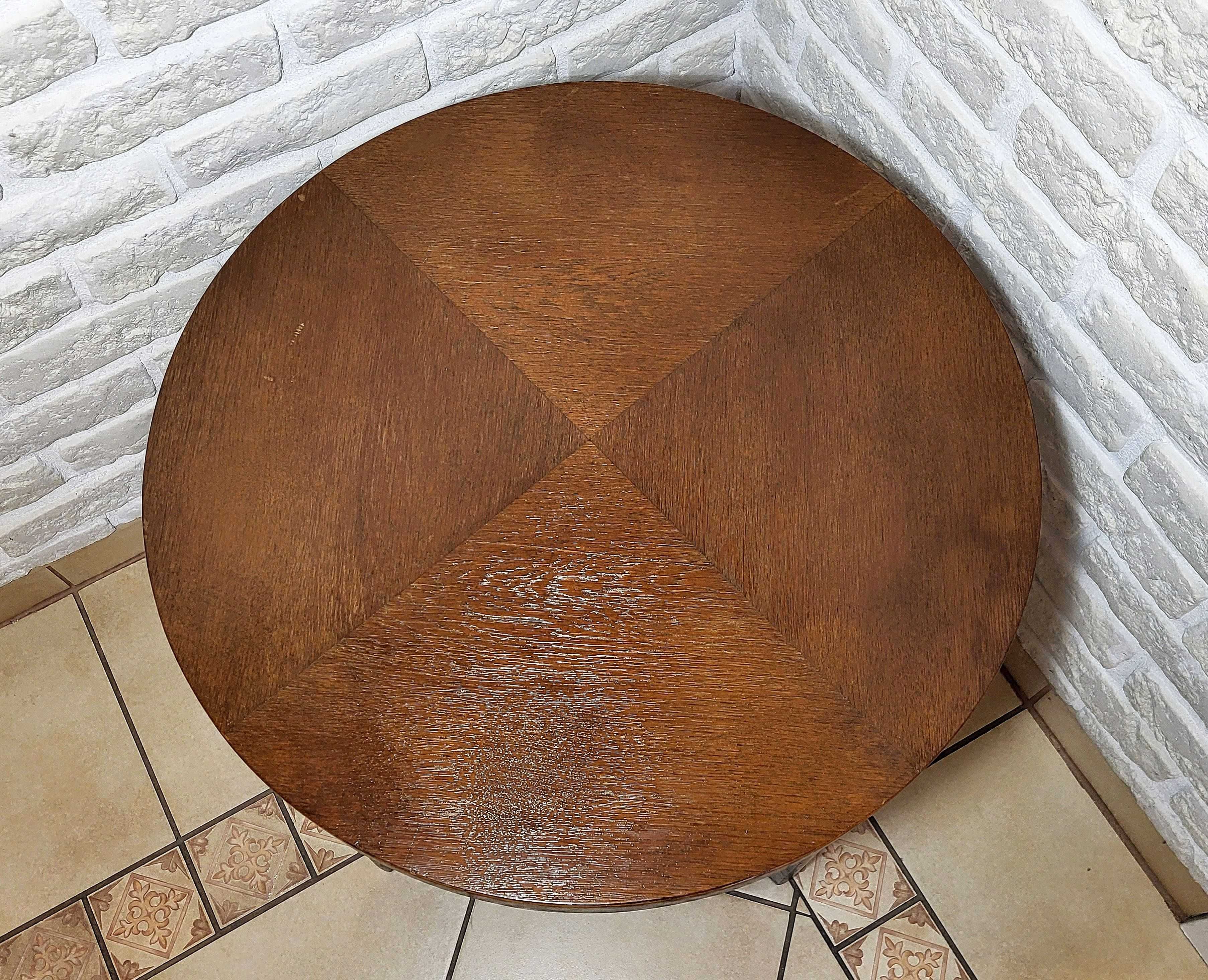 Stary Stół stolik okrągły kwietnik drewniany z półką vintage