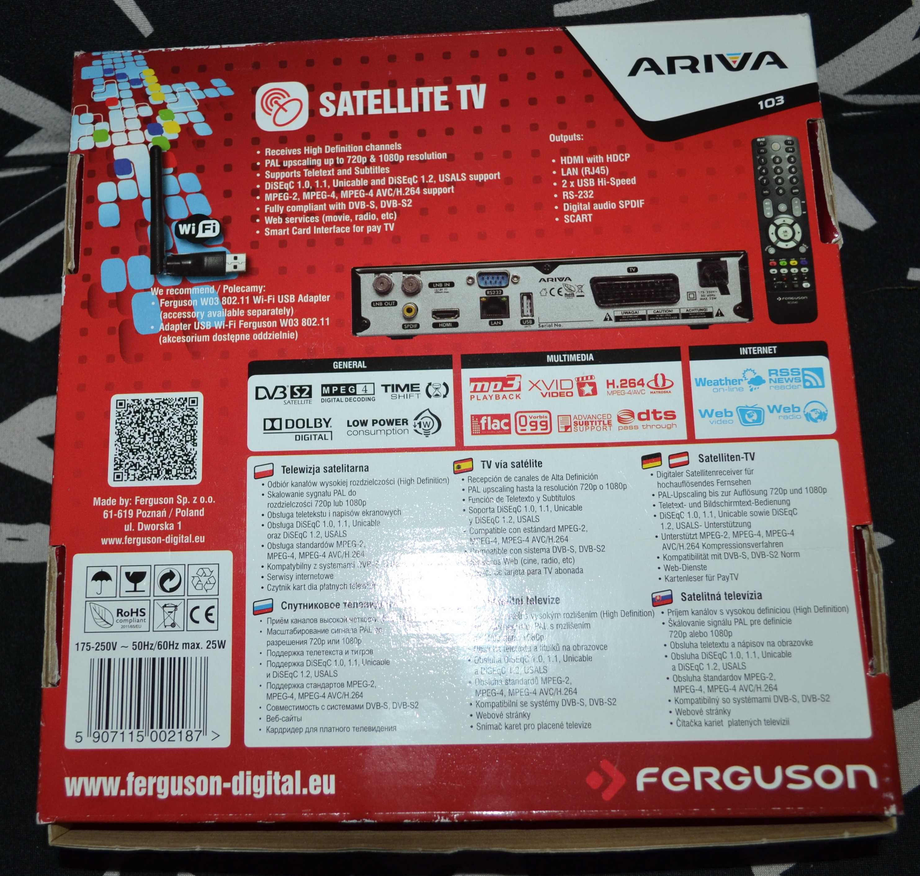 Tuner do odbioru telewizji satelitarnej Ferguson Ariva 103