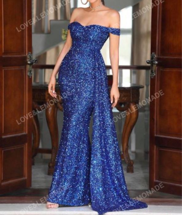 Chabrowa sukienka maxi Syrena Hiszpanka 42 xl 44 xxl cekinowa