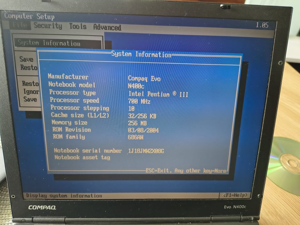 Compaq Evo N400C retro laptop do gier MS DOS & Windows 98 ESS Allegro