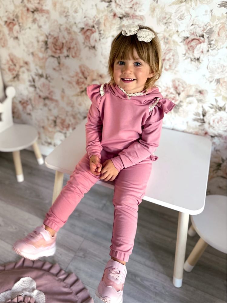 Nikol Kids Fashion bluza z kapturem pudrowy róż koronka 86 cm
