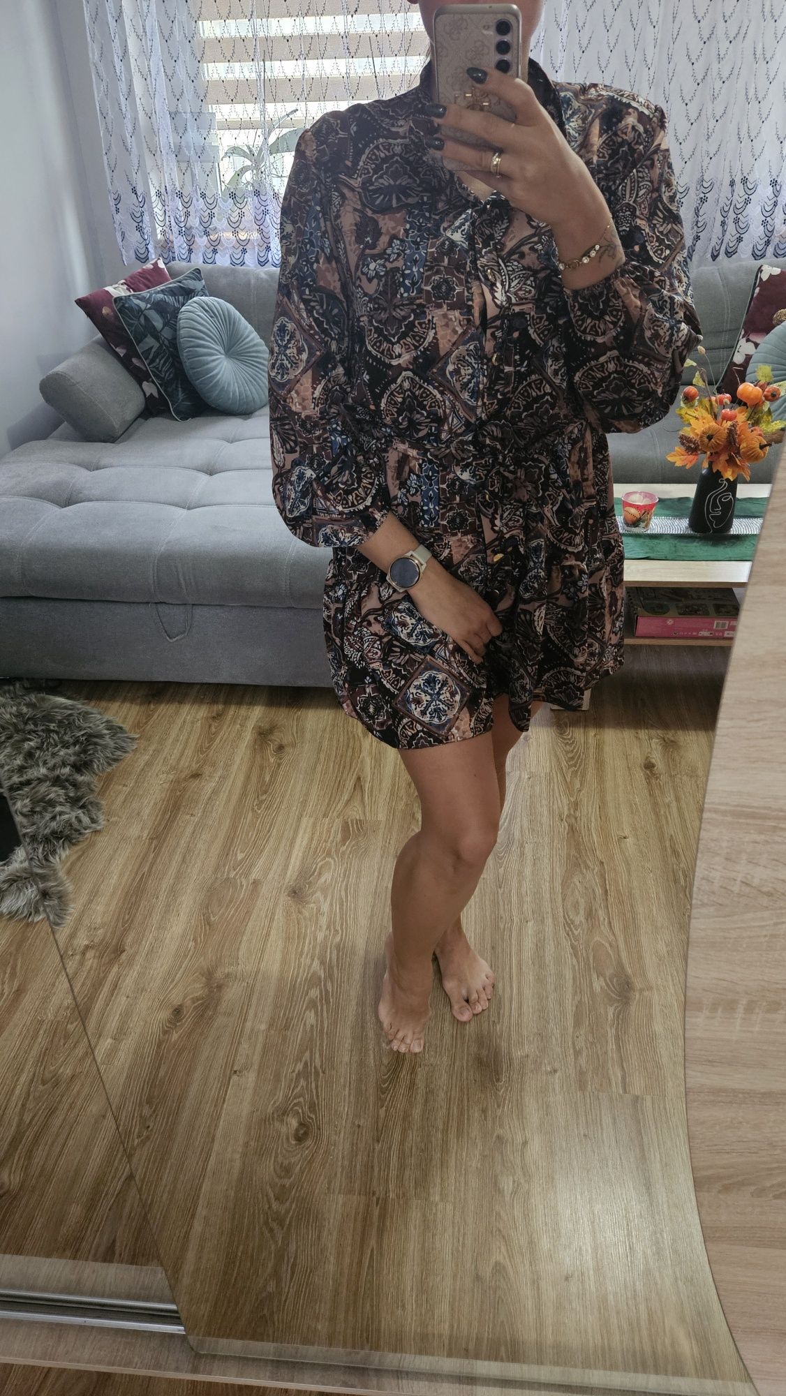 Sukienka SheClothes jesienny print piękna rozmiar uniwersalny!