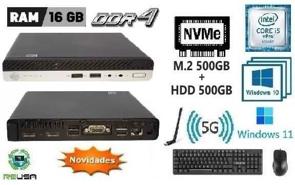 Mini-Pç HP-400G4 8ªG|i5.8500T-3.5G|M.2-512+HDD500|16G-DDr4|TPM2.0|W11