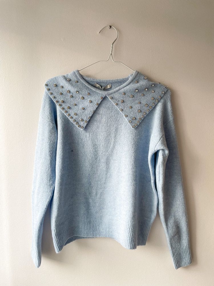 Przepiękny błękitny sweterek z kryształkami George 36/S Nowy