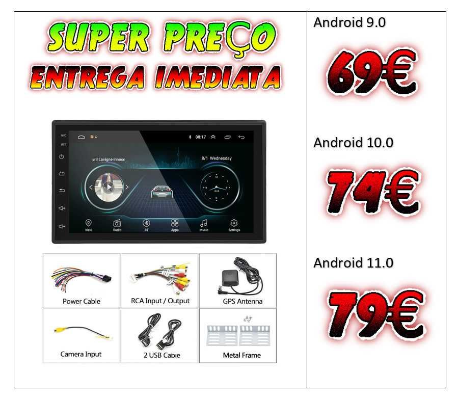 AUTO Rádios Android 2 DIN SUPER PREÇOS Android 9.0 10.0 11.0