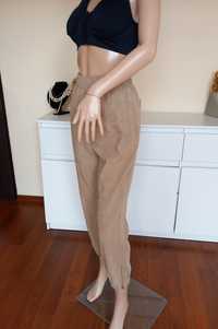 spodnie Zara roz.34 beżowe z wysokim stanem