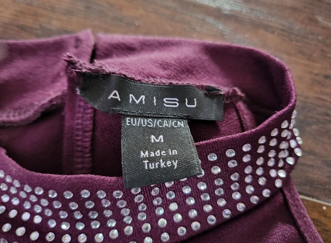 Bordowy top bluzka zapinana na szyi AMISU S M