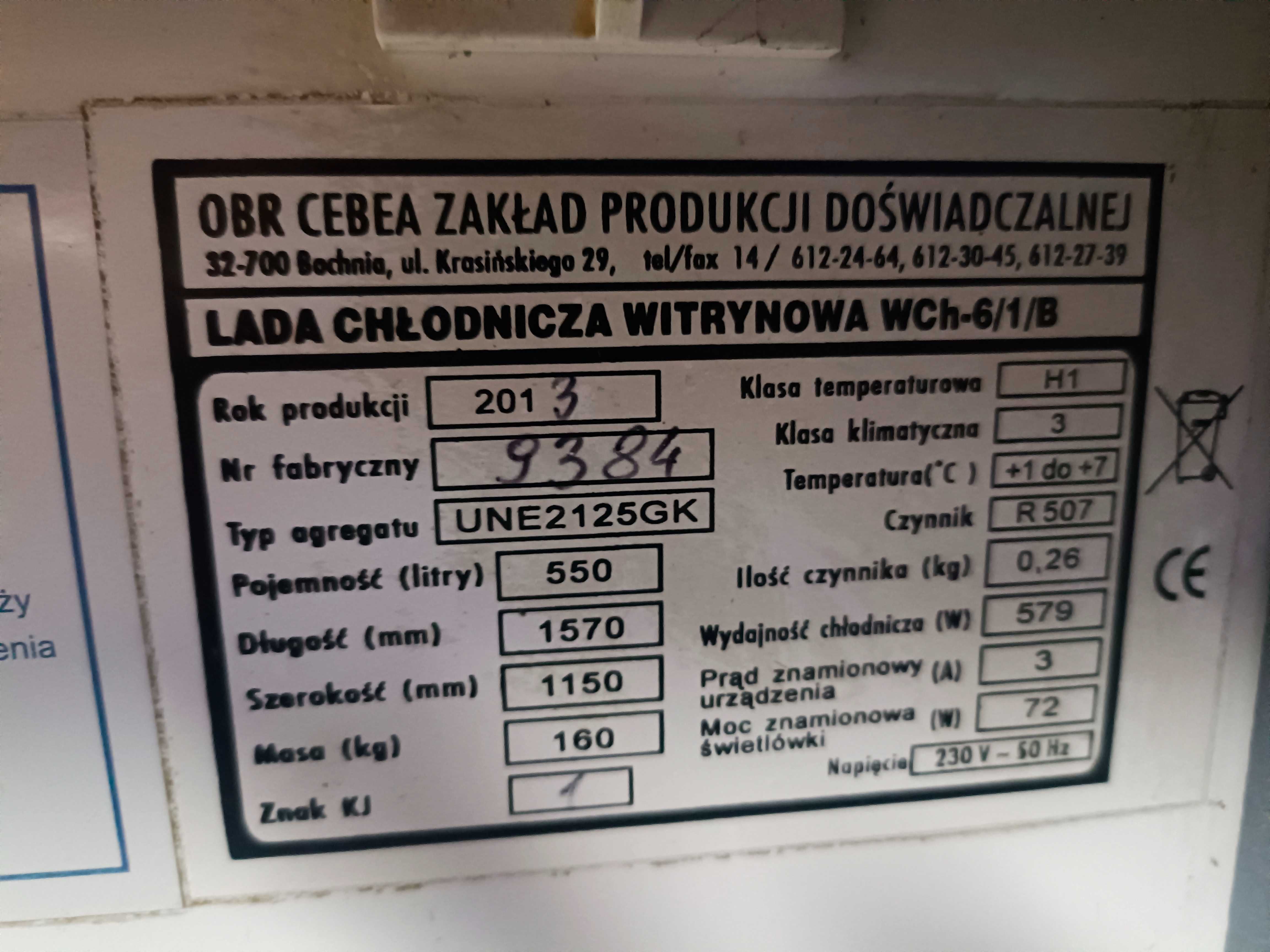 Lada chłodnicza Wega WCh-6/1B | 1570x1100x1250mm