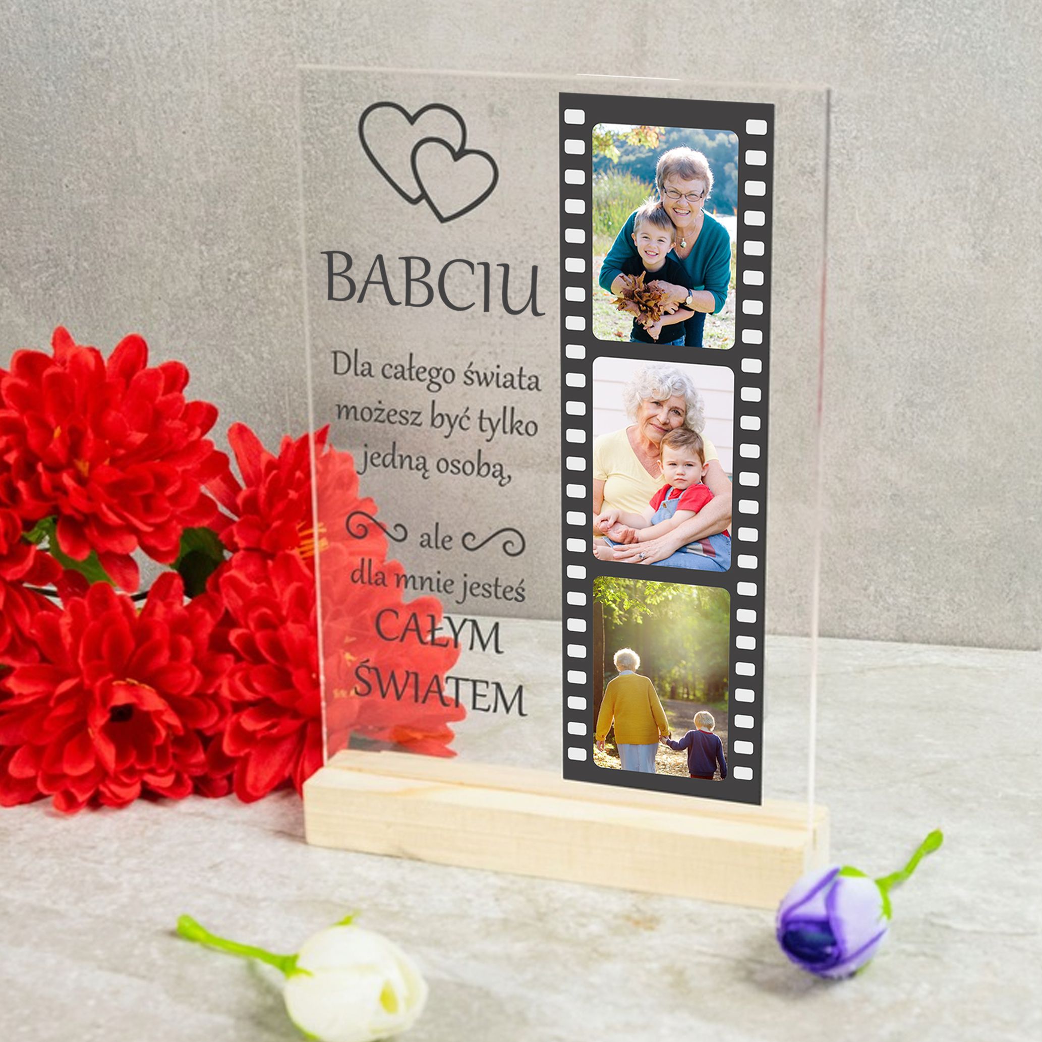 Ramka ze zdjęciem na szkle dzień babci dla babci personalizowany