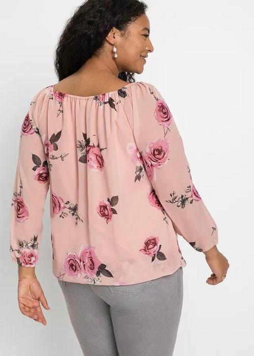 B.P.C bluzka szyfonowa w kwiatki z dekoltem carmen r.52