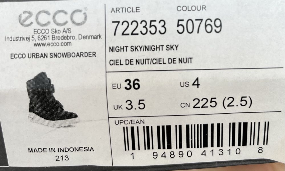 ECCO URBAN SNOWBOARDER ботинки зимние р36 ст23,2 синие девочк мальчик