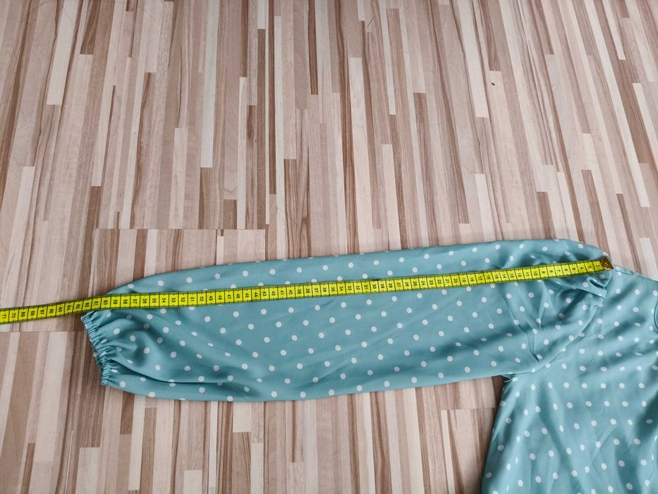 Midi sukienka miętowa w groszki, szyfonowa, M, Emu