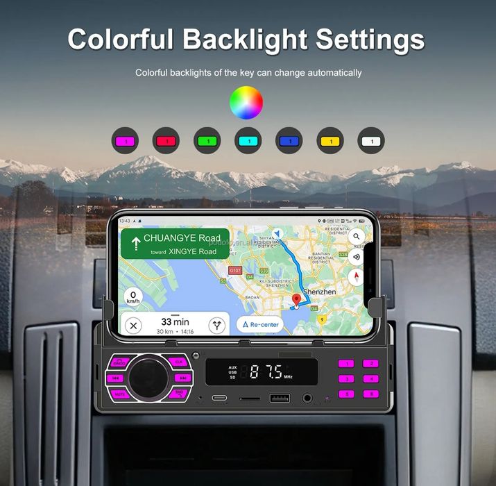 Rádio 1din MP3 Bluetooth FM SD AUX FM com base para telemóvel NOVO