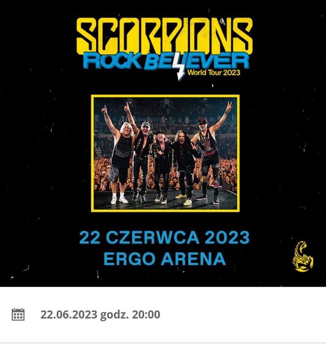 2 bilety na koncert Scorpions 22.06.23