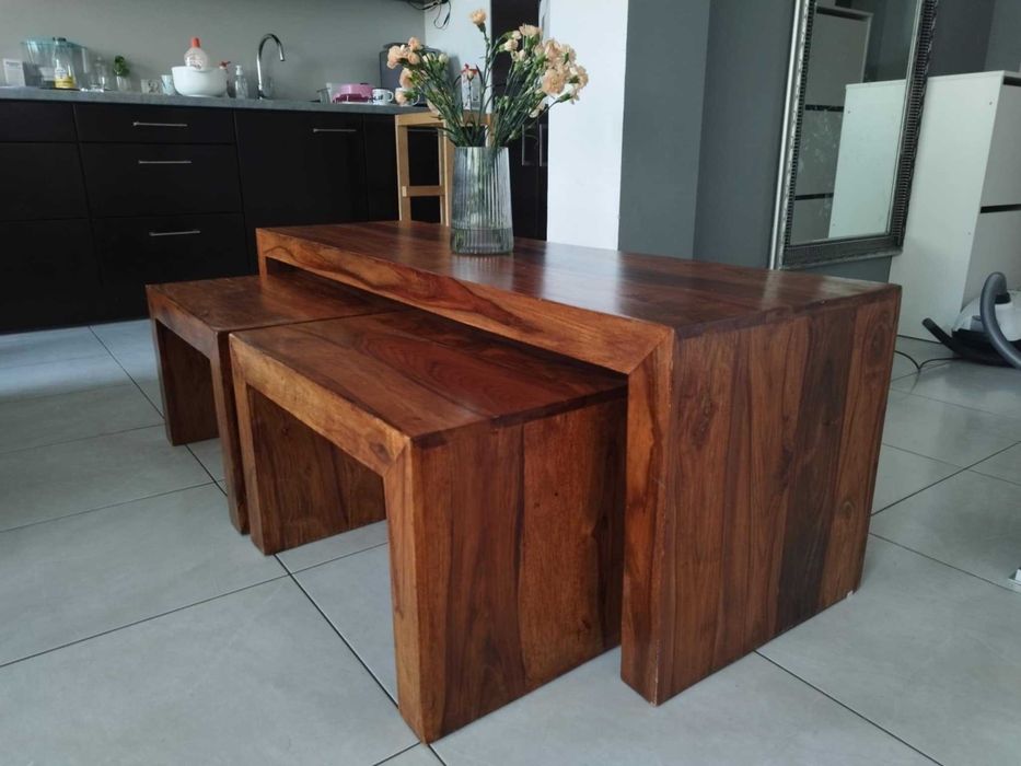 drewno egzotyczne palisander 3szt stolik stoliki kawowy lawa konsola