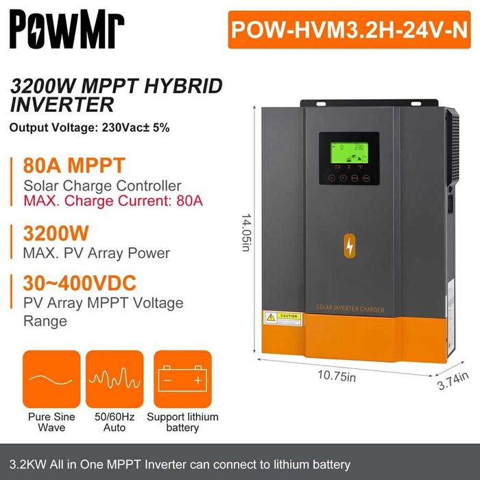 Гібридний інвертор PowMr 3000W 24V POW-HVM3.2H-24V-N НОВИЙ