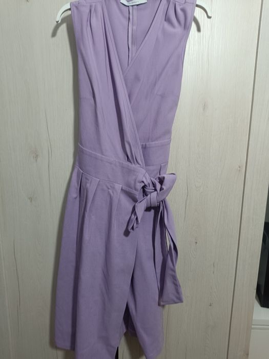 Sukienka fiolet przekładana kieszenie 34