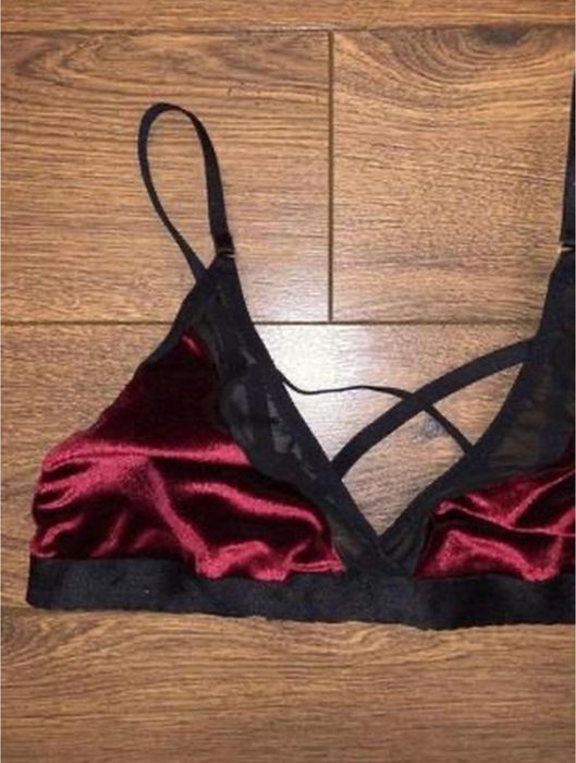 Бордовий марсала велюровий оксамитовий бралет бюстгальтер з сіткою м