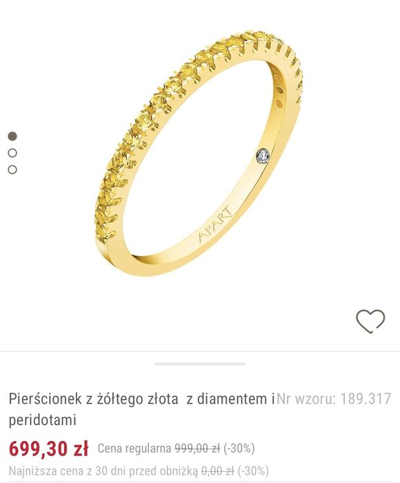 OKAZJA! Nowy pierścionek złoty APART diament 375