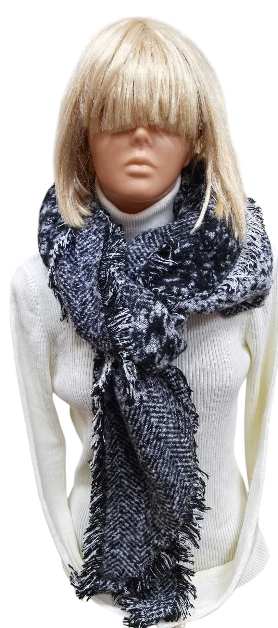 OVS ciepły gruby szal damski biało-czarny jesień/zima 54 X 205 cm