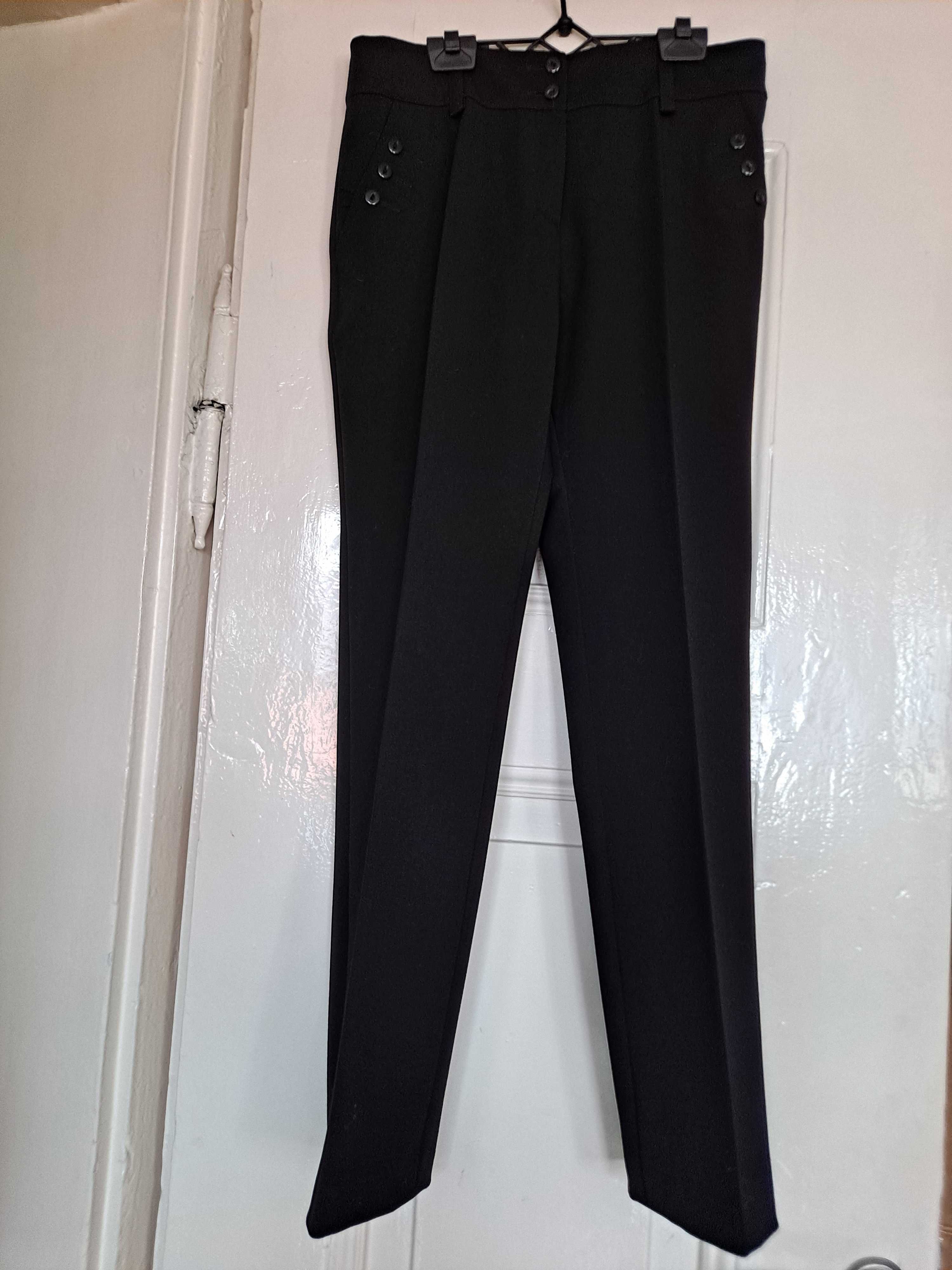 Eleganckie grube czarne materiałowe spodnie kant rozmiar 38