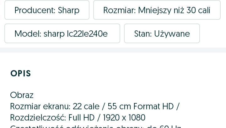 Telewizor Sharp 22 jak nowy