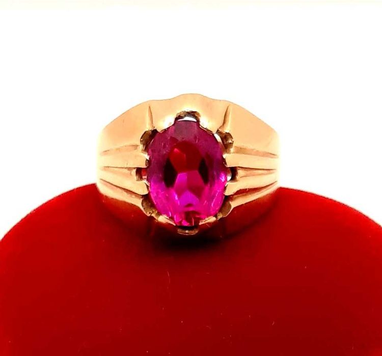 Złoty Sygnet damski z rubinem PR.585 W:7gr R.15 InterSKLEP