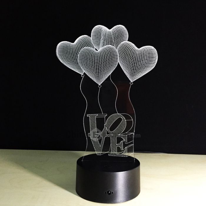 Lâmpada LED 3D LOVE com Balões (7 Cores)