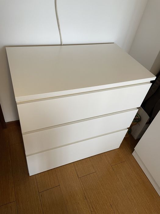 Cómoda com 3 gavetas, branco, 80x78 cm