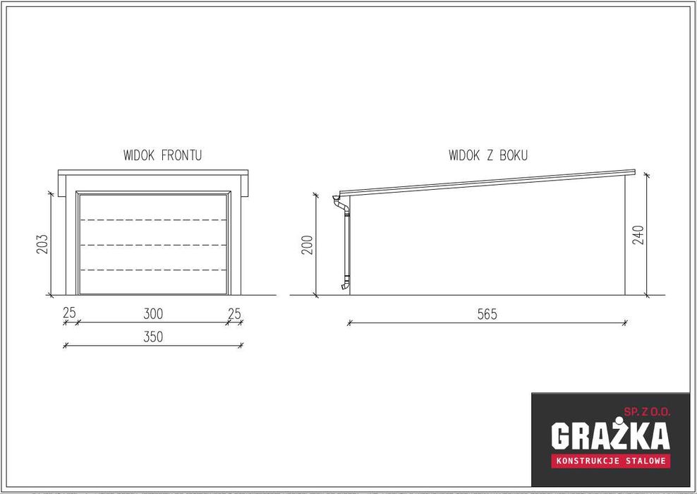 Garaż jednostanowiskowy z płyty warstwowej PUR PIR 3,50x5,65m